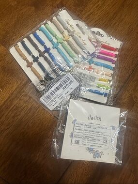 Multicolor Cross Bead Bracelet Set w/ Blue Rhinestone Bracelet and Earrings Set